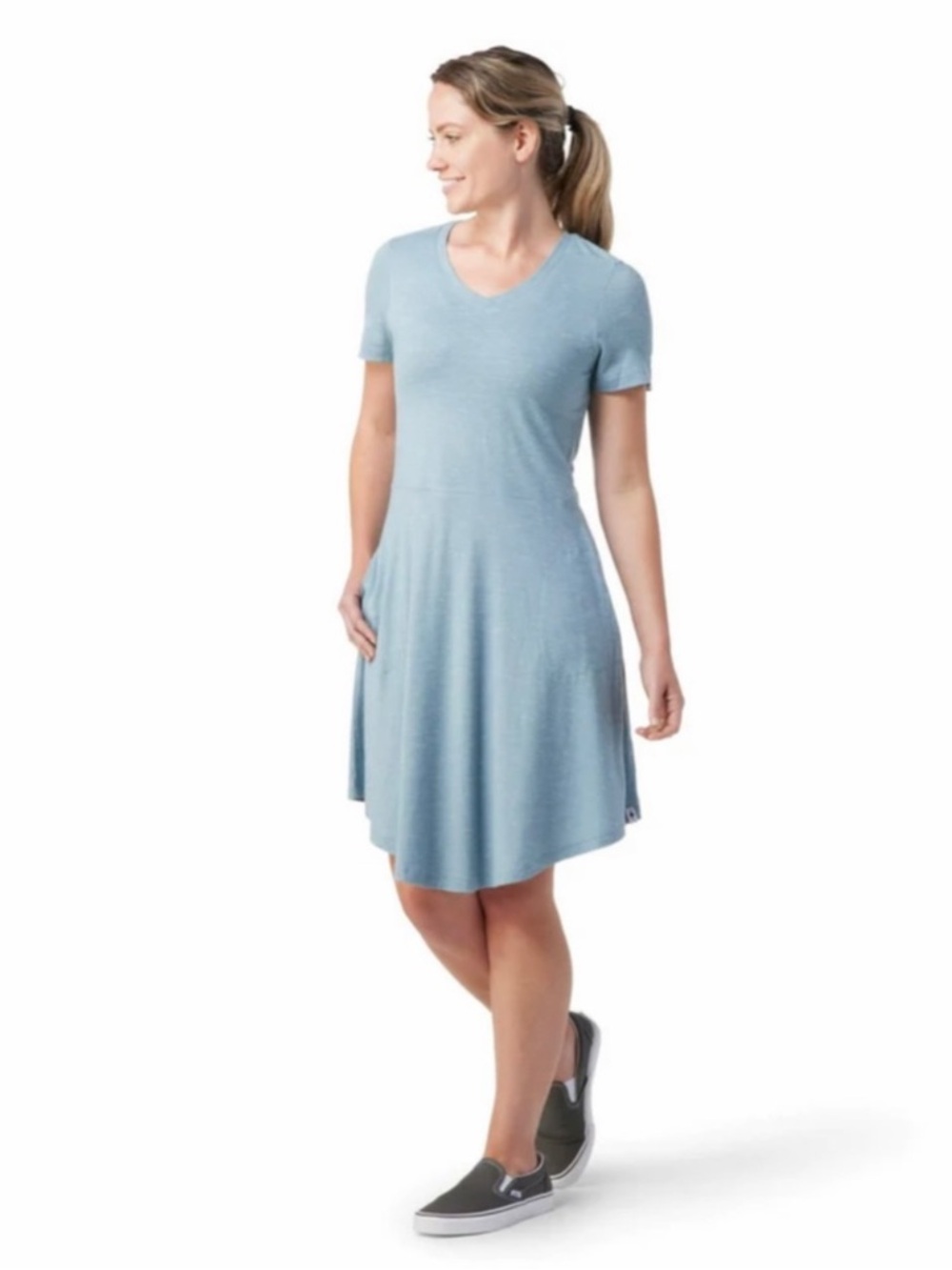 Smartwool Everyday Exploration Blue V Neck T Shirt Dress Size Small